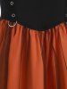 Vintage Colorblock Lace Ruffle Mesh Grommet A Line Dress -  