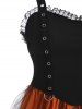 Vintage Colorblock Lace Ruffle Mesh Grommet A Line Dress -  