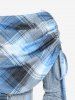 Robe Mi-Longue Mouchoir Tricotée à Carreaux Grande Taille à Col Oblique - Bleu clair 1x | US 14-16