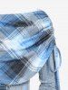 Robe Mi-Longue Mouchoir Tricotée à Carreaux Grande Taille à Col Oblique - Bleu clair S | US 8