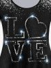 T-shirt à Imprimé LOVE Brillant de Grande Taille à Manches Longues - Noir 3X | US 22-24