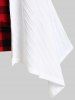 Plus Size Plaid T-shirt and Faux Fur Hooded Handkerchief Cardigan Set -  