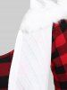 Plus Size Plaid T-shirt and Faux Fur Hooded Handkerchief Cardigan Set -  