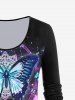 Plus Size Long Sleeve Butterfly Dreamcatcher Print T-shirt -  