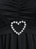 Robe Plissée Cœur en Dentelle Insérée Perlée de Grande Taille - Noir L