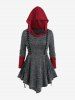 Gothic Lace-up Colorblock Hooded Thumb Hole Tee -  