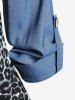 Plus Size Leopard Print Flap Pockets Roll Tab Sleeves Chambray Shirt -  