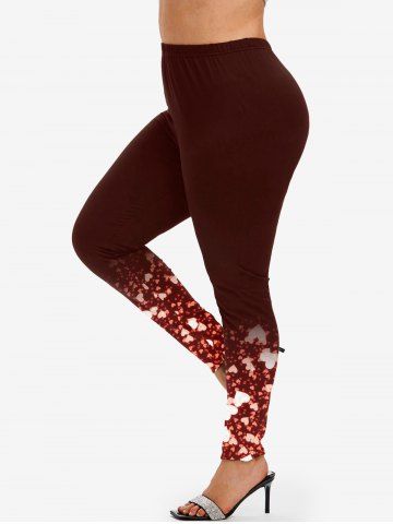 Plus Size High Waist Heart Print Skinny Leggings - DEEP RED - 5X | US 30-32