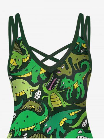 Plus Size Crisscross Dinosaur Print A Line Dress