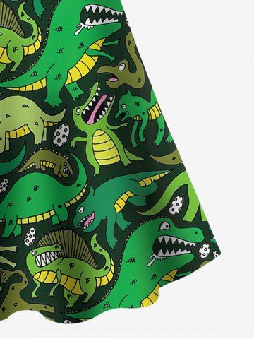 Plus Size Crisscross Dinosaur Print A Line Dress