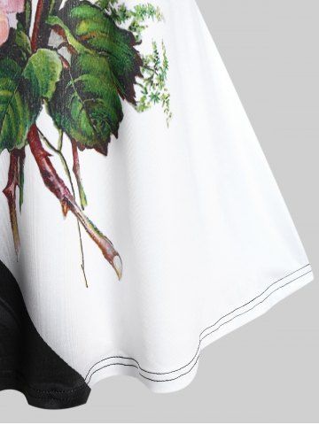 Plus Size Colorblock Rose Print T-shirt