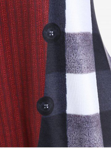 Plus Size Raglan Sleeve Plaid 3D Ribbed Print Tee