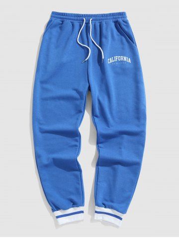 CALIFORNIA Letter Printed Drawstring Jogger Pants - BLUE - S