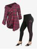Button Up Plaid Shirt and High Waisted Skinny Pants Plus Size Fall Outfit -  