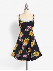 Plus Size & Curve Sunflower Print Cami Sundress (Adjustable Straps) -  