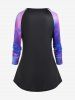 Skull Ombre Raglan Sleeves Tee and 3D Ripped Printed Leggings Outfit -  