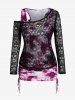 Gothic Skull Lace Tee and Cinched Tie Dye Tank Top Set and Lace Panel Studded Pants Outfit -  