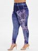 Floral Print T-shirt and High Rise Floral Gym 3D Jeggings Plus Size Outfit -  