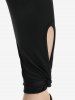 Grommet Double Belt Zip Up Pocket Coat and High Rise Cutout Twist Leggings Plus Size Outfit -  