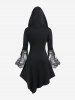 Witch Halloween Costume Bell Sleeve Hooded Lace Up Asymmetric Midi Dress -  