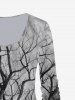 T-shirt à Imprimé 3D Arbre de Grande Taille à Manches Longues - Gris 2x | US 18-20