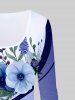 T-shirt à Imprimé Fleuri en Blocs de Couleurs de Grande Taille - Bleu clair 5x | US 30-32