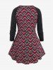 T-shirt Tunique à Imprimé Cœur à Carreaux à Manches Raglan Grande Taille à Lacets - Rouge foncé M | US 10