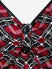 Plus Size Heart Plaid Printed Lace-up Raglan Sleeves Tunic Tee -  