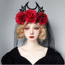 Bandeau de Cheveux D'Halloween Gothique Rose avec Accessoires  - MULTI
