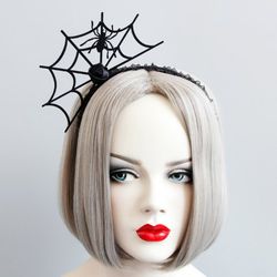 Halloween Spider Web Rose Masquerade Party Hairband - BLACK