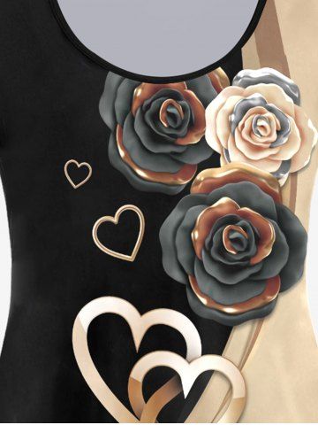 Rose Heart 3D Print Colorblock T-shirt and Leggings Plus Size Outfit