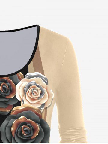Rose Heart 3D Print Colorblock T-shirt and Leggings Plus Size Outfit