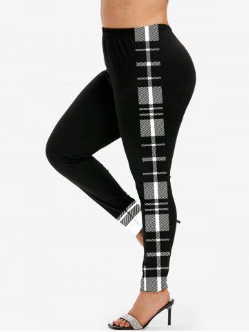 Plus Size Plaid Colorblock Skinny Leggings - BLACK - 4X | US 26-28