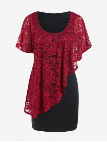 Plus Size Valentines Lace Ruffled Overlay Mini Bodycon Dress - BLACK - M | US 10