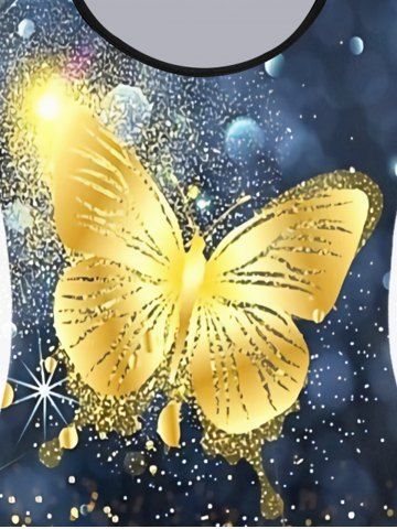 Plus Size Long Sleeve Glitter Butterfly Print T-shirt