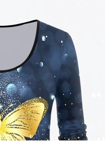 Plus Size Long Sleeve Glitter Butterfly Print T-shirt