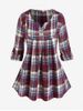 Plus Size Roll Up Sleeve Plaid Popover Blouse -  