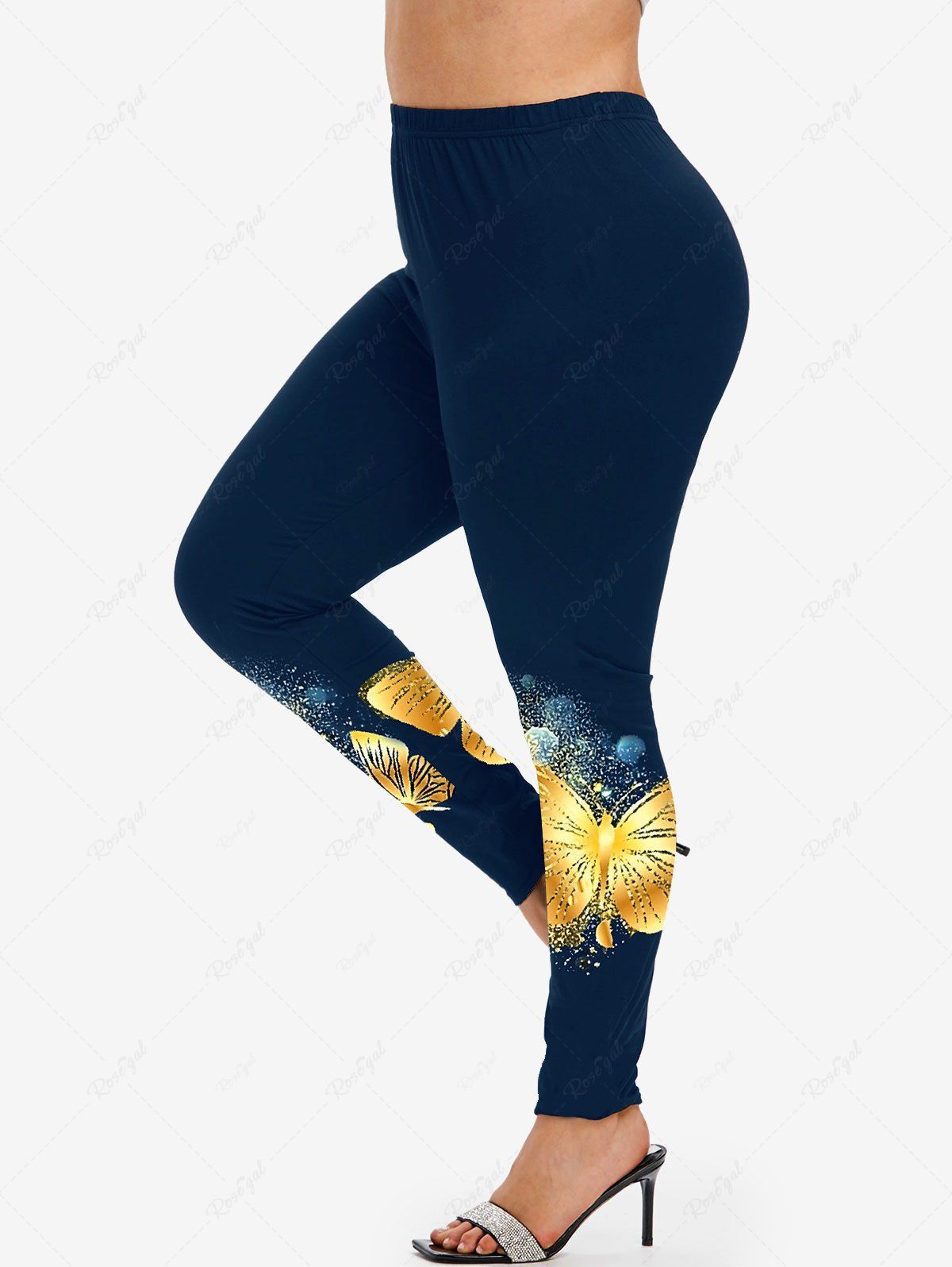 Store Plus Size High Waist Butterfly Print Skinny Leggings  