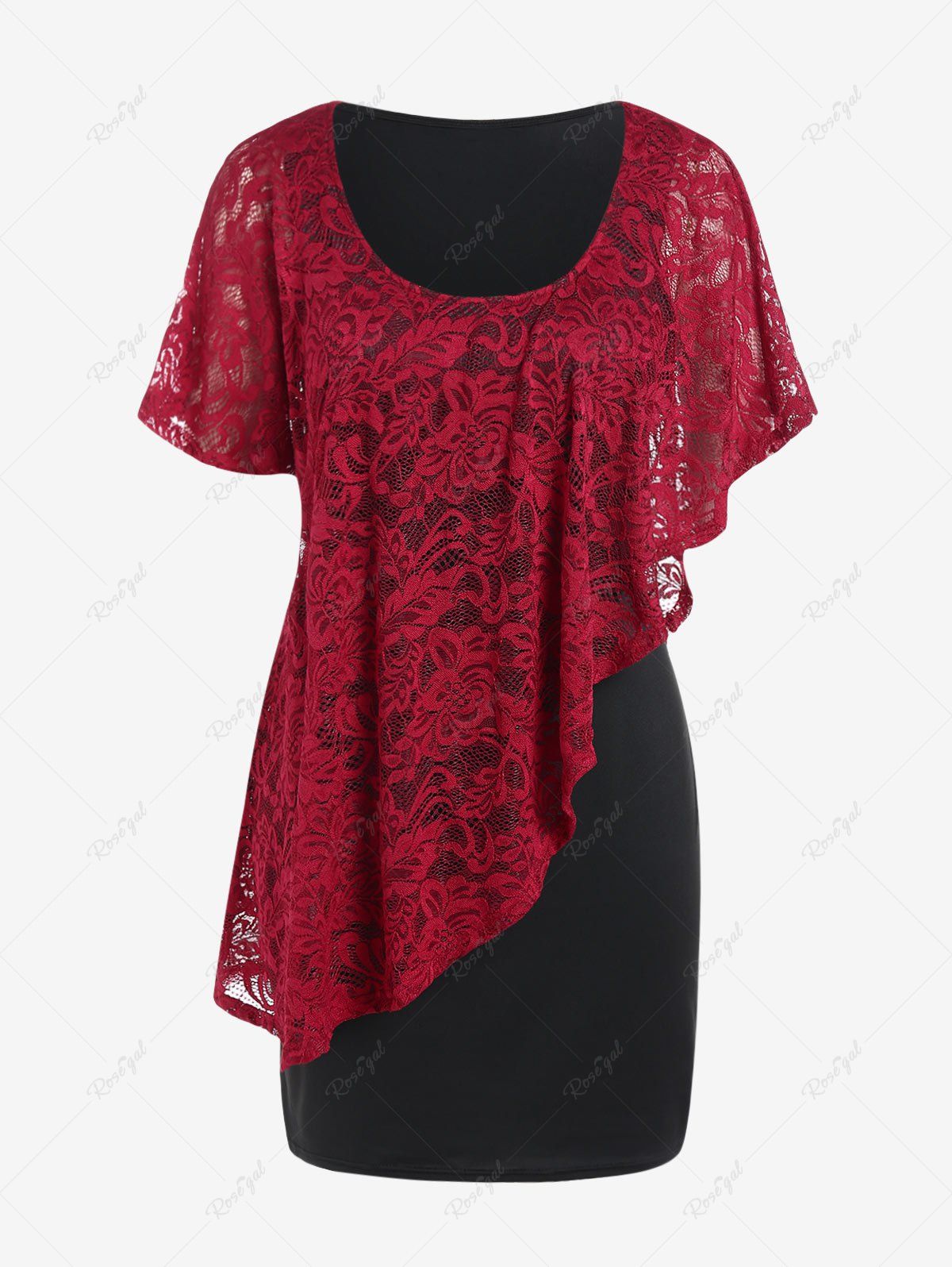 Sale Plus Size Valentines Lace Ruffled Overlay Mini Bodycon Dress  