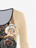 Rose Heart 3D Print Colorblock T-shirt and Leggings Plus Size Outfit -  