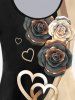 Rose Heart 3D Print Colorblock T-shirt and Leggings Plus Size Outfit -  