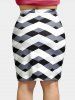 Zigzag Asymmetric Cardigan and Camisole Set and Argyle Knee Length Sheath Skirt Plus Size Outfit -  