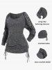 T-shirt Chiné Panneau en Dentelle de Grande Taille à Manches Raglan à Volants - Gris Foncé L | US 12