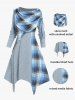 Robe Mi-Longue Mouchoir Tricotée à Carreaux Grande Taille à Col Oblique - Bleu clair S | US 8