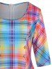 Colorful Plaid Print Half Sleeve Dress -  