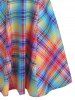 Colorful Plaid Print Half Sleeve Dress -  