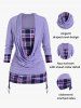 Plus Size Plaid Draped Cowl Cinched Ruched 2 in 1 Tee -  