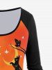 T-shirt D'Halloween à Imprimé Citrouille et Chat à Manches Raglan - Orange L | US 12