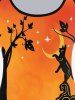 T-shirt D'Halloween à Imprimé Citrouille et Chat à Manches Raglan - Orange 1X | US 14-16