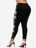 Plus Size Plaid Colorblock Skinny Leggings -  